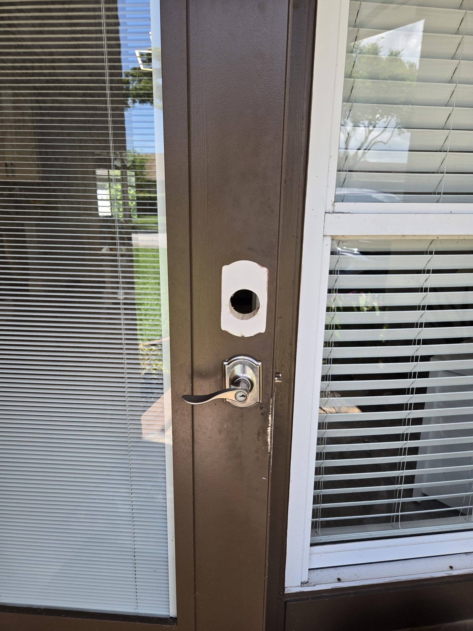 Front door prepared for smart lock installation in Plantation, Florida
