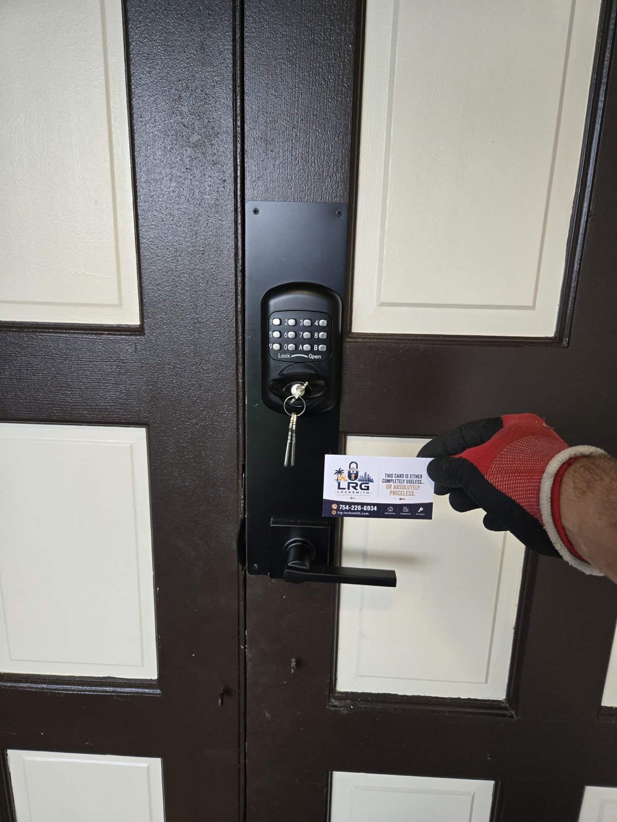 Completed mechanical keyless lock installation in Boca Raton by LRG Locksmith