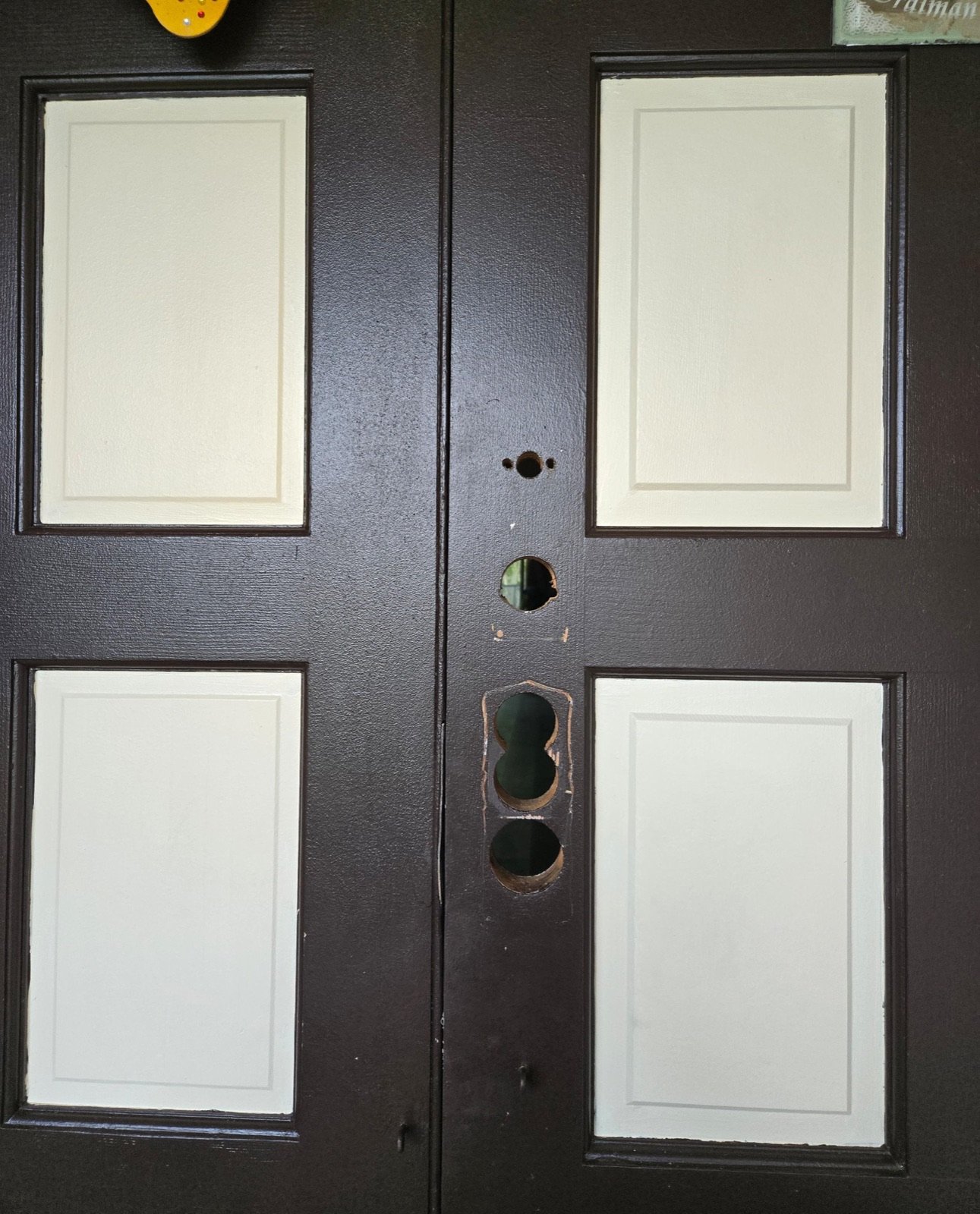 Boca Raton double entry door prepared after removal of the old mortise lock hardware