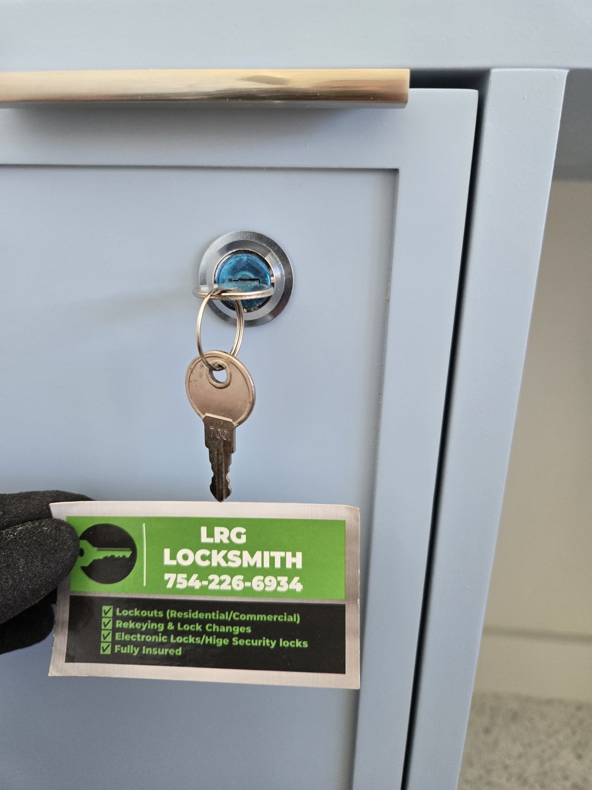 Cabinet lock installation with key by LRG Locksmith