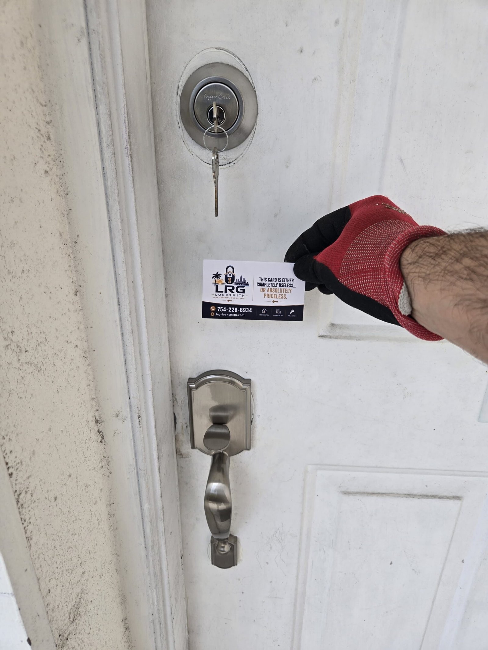New deadbolt installed on residential door in Cooper City, Florida