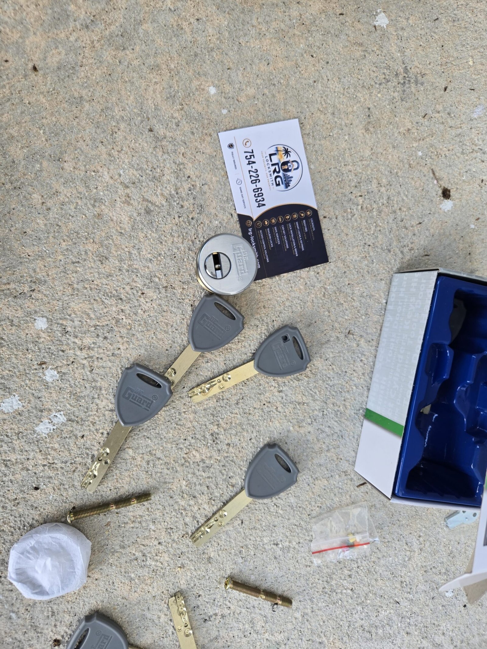 High-security commercial lock cylinder and restricted keys prepared for installation