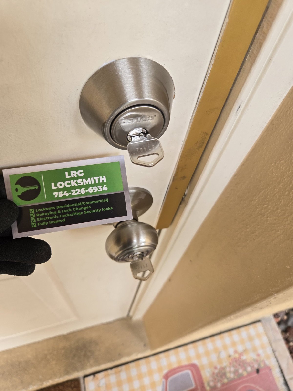 Completed residential deadbolt and door lock rekeying by LRG Locksmith
